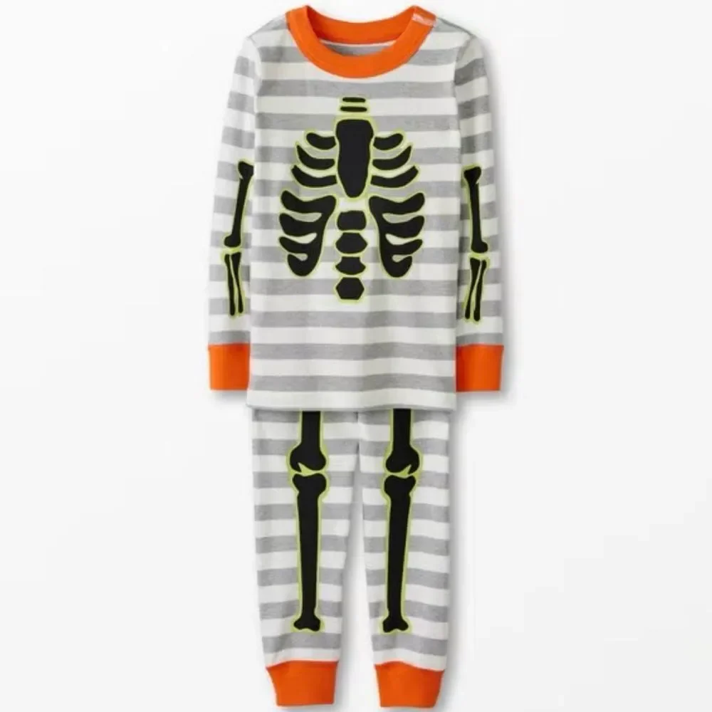 Hanna Andersson Glow In The Dark Striped Skeleton Pajama Set Sz 120cm